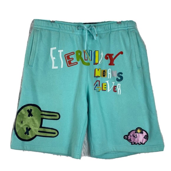 Eternity BC/AD Mens Turquoise Rabbit Pig Print Shorts Size 2XL Embroidered - Picture 1 of 13